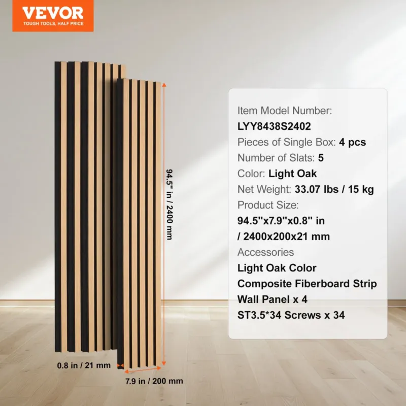 Puitliistudega akustilised paneelid, 20,1 x 240 cm, 4 tk