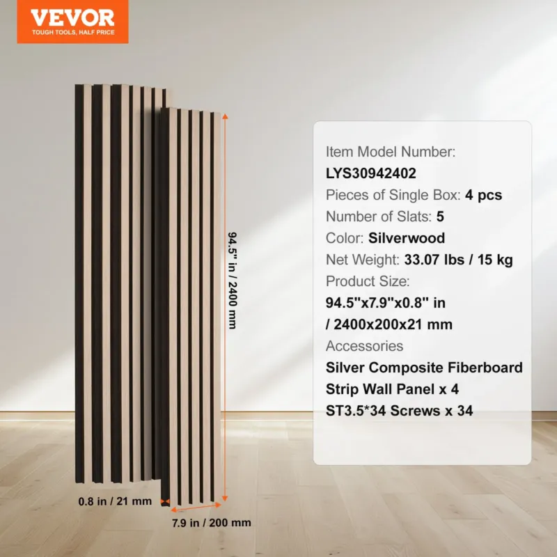Puitliistudega akustilised paneelid, 20,1 x 240 cm, 4 tk