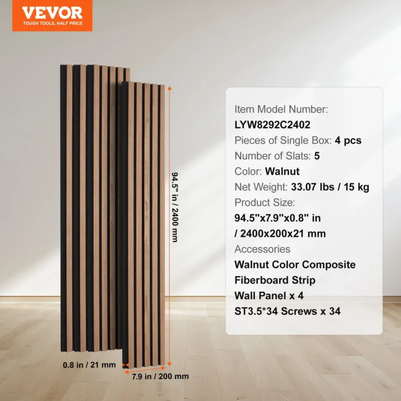 Puitliistudega akustilised paneelid, 20,1 x 240 cm, 4 tk
