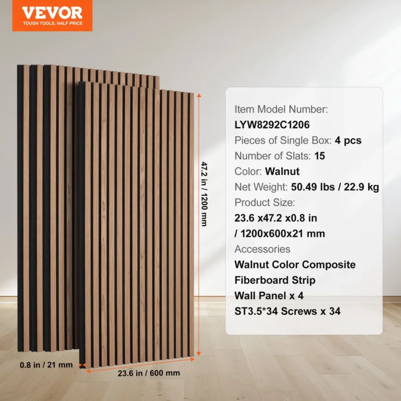 Puitliistudega akustilised paneelid, 59,9 x 120 cm, 4 tk