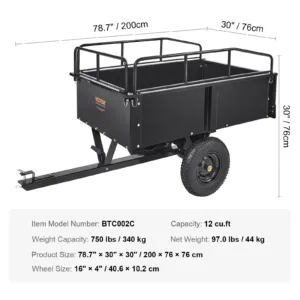 Raskeveokite ATV haagis terasest kallurkäru, 340 kg, 1,02 mm — pilt 7