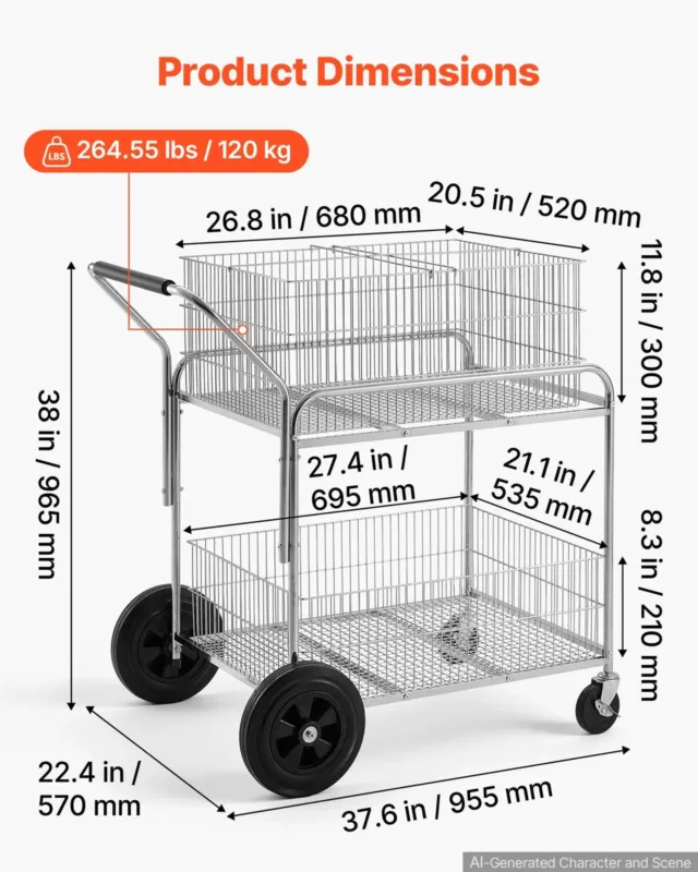 Ratastega kaustakäru, 2 tasandit, 120 kg
