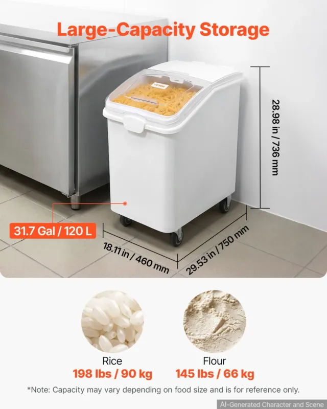 Ratastel toiduainete mahuti 120 L, 90 kg