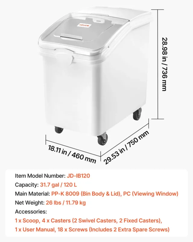 Ratastel toiduainete mahuti 120 L, 90 kg