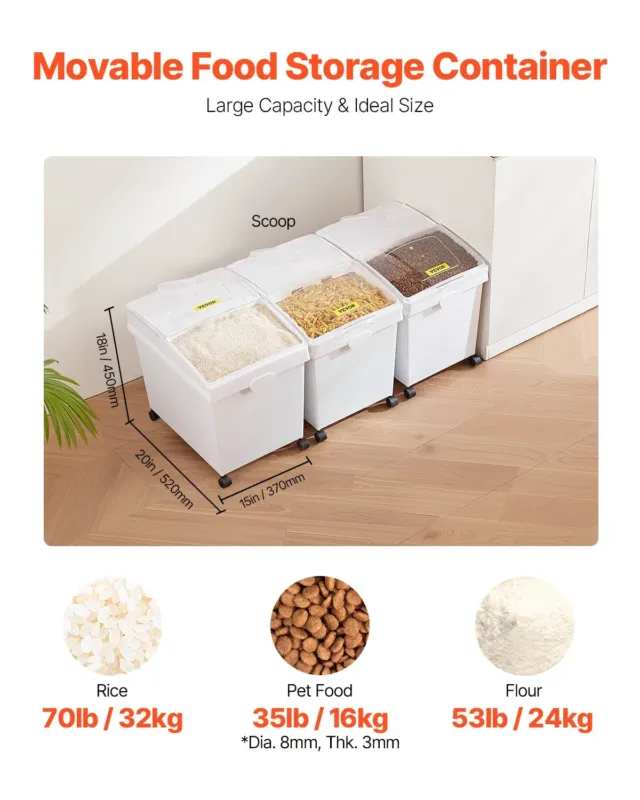 Ratastel toiduainete mahuti 33,3 L, 3 tk