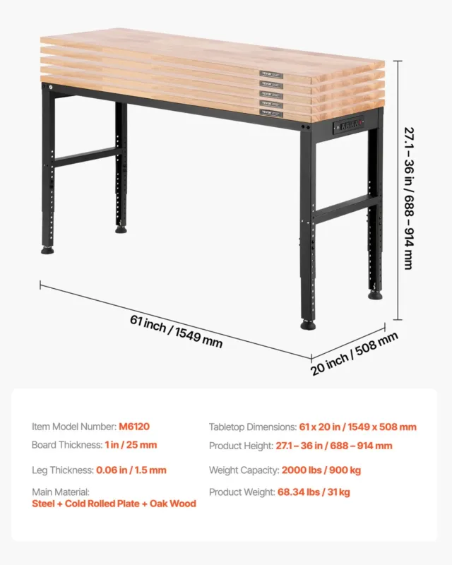 Reguleeritav tööpink, 907 kg, 155 x 51 cm