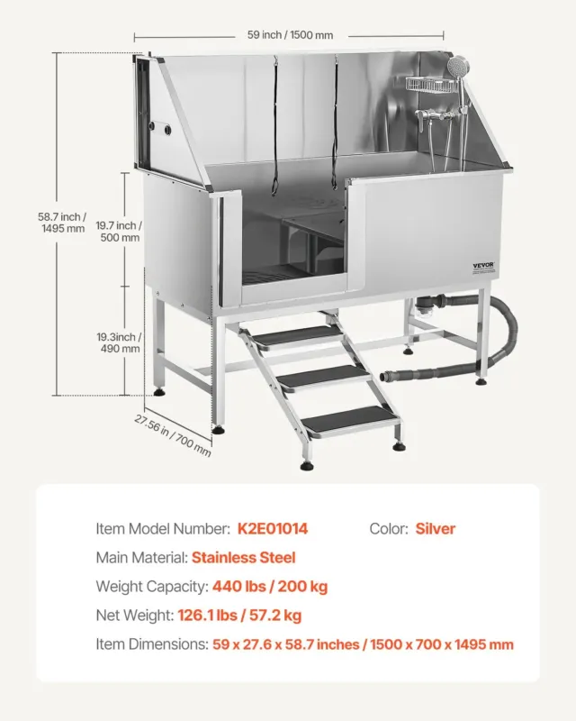 Roostevabast terasest koerapesujaam, 157,48 cm, 200 kg