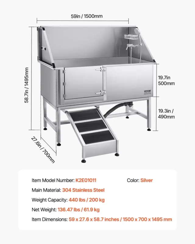 Roostevabast terasest koerapesujaam, 157,48 cm, 200 kg