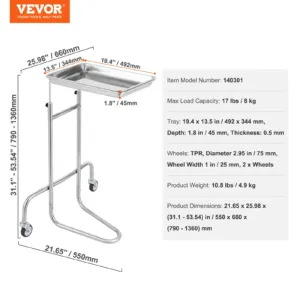 Roostevabast terasest laborikärud, 7,26 kg, 492 x 344 mm — pilt 7