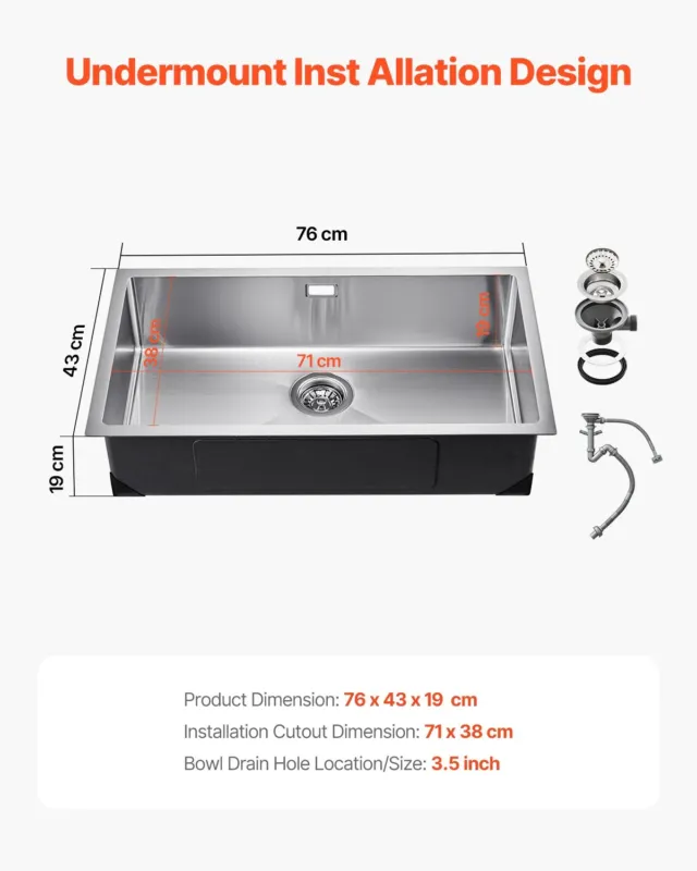 Roostevabast terasest töövalamu 76 cm, tarvikutega