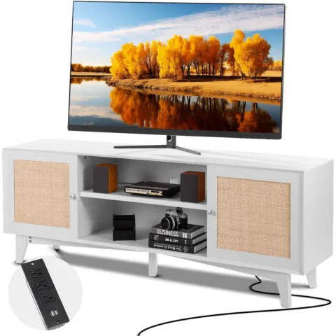 Rotangist telekaalus 191 cm boheemlaslik televiisorikapp valge