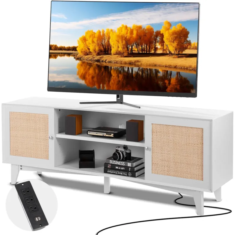 Rotangist telekaalus 191 cm boheemlaslik televiisorikapp valge