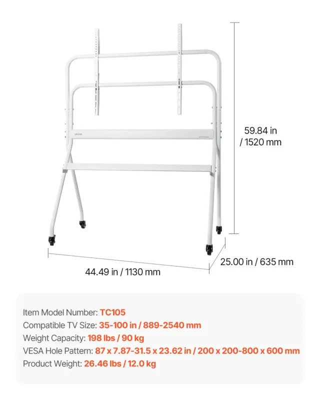 Rull-telerialus, 254 cm, 89,8 kg