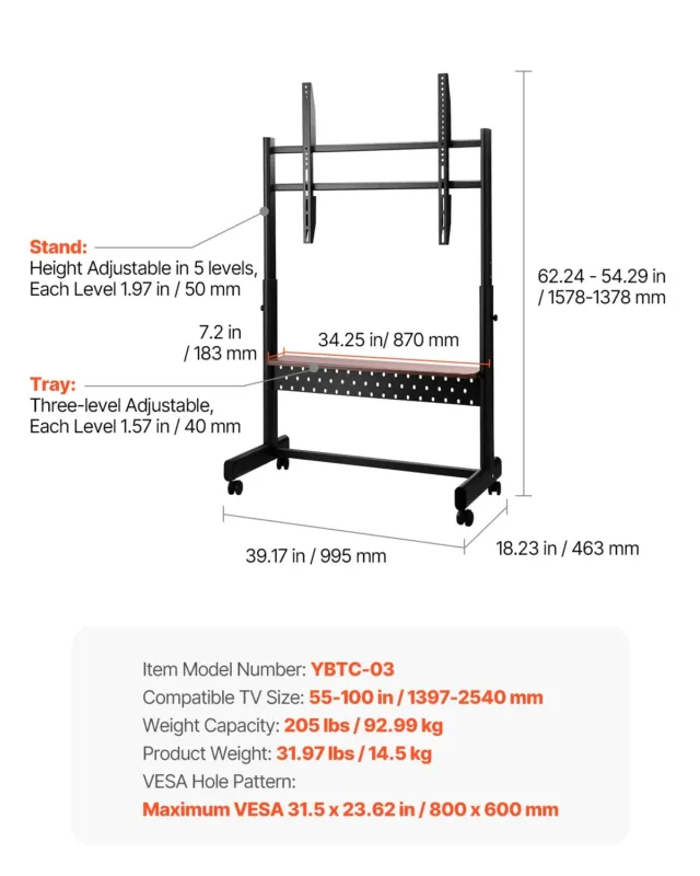 Rull-telerialus, 254 cm, 93,0 kg