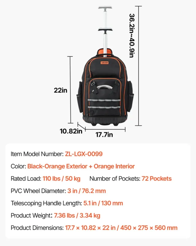 Rulltööriistakott, 49,9 kg, 5,08 cm