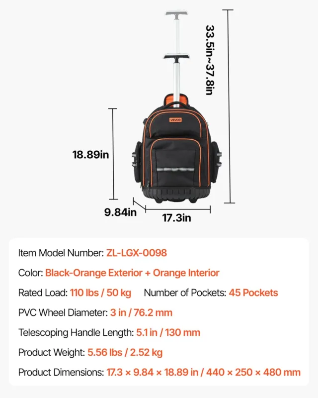 Rulltööriistakott, 49,9 kg, 5,08 cm
