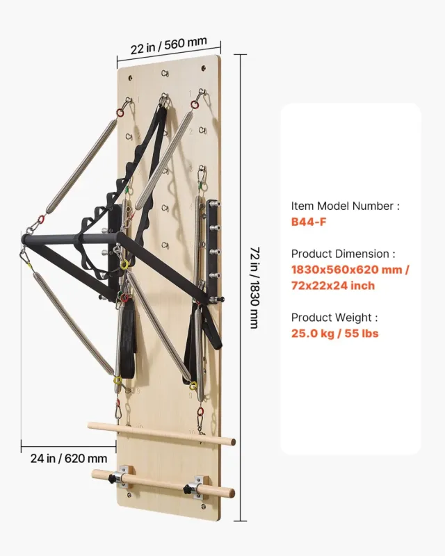 Seinale kinnitatav pilatese reformermasin, 620 mm, 61,0 cm