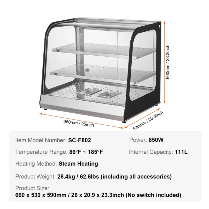 Soe vitriin 2 tasandit, 850 W