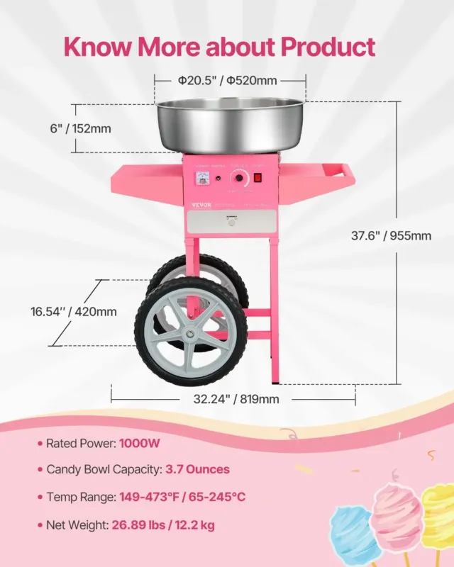 Suhkruvatimasin 1000 W, 52 cm