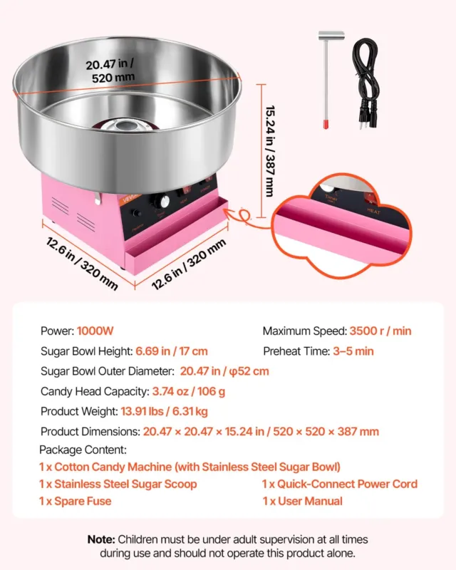 Suhkruvatimasin 1000 W, 52 cm, AK-608A