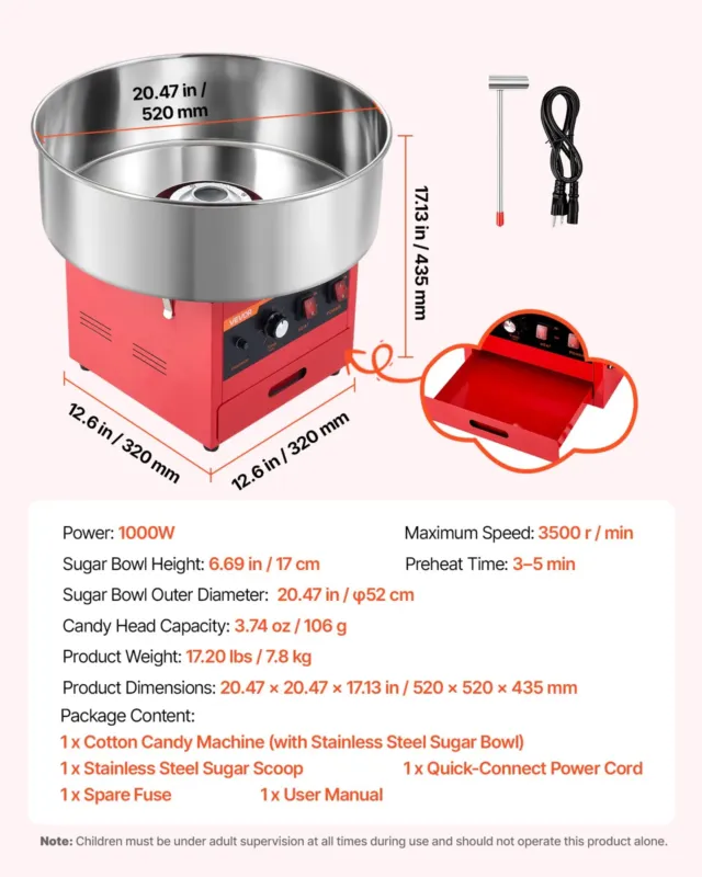Suhkruvatimasin 1000 W, punane