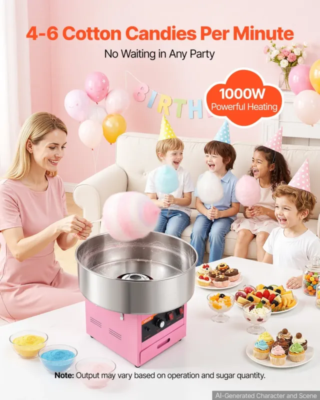 Suhkruvatimasin 1000 W, roosa