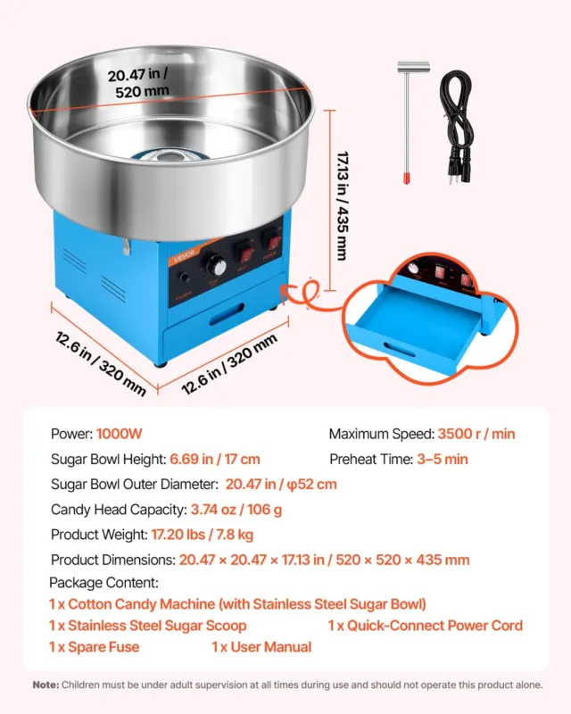 Suhkruvatimasin 1000 W, sinine