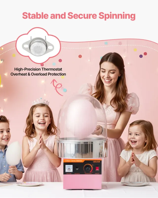 Suhkruvatimasin kupliga 1000 W, roosa