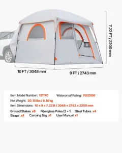 Suur maasturitelk 6 inimesele, 3,05 x 2,74 m, 2000 mm — pilt 7