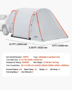 Täispuhutav maasturi telk varikatusega, 2,44 x 2,04 m, 2000 mm — pilt 7