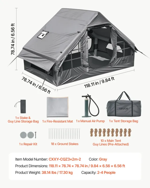 Täispuhutav telk 2-4 inimesele, 3 x 2 m, 17,30 kg