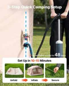 Täispuhutav telk 2-4 inimesele pumbaga beež, 19,40 kg, 320 x 250 x 210 cm — pilt 3