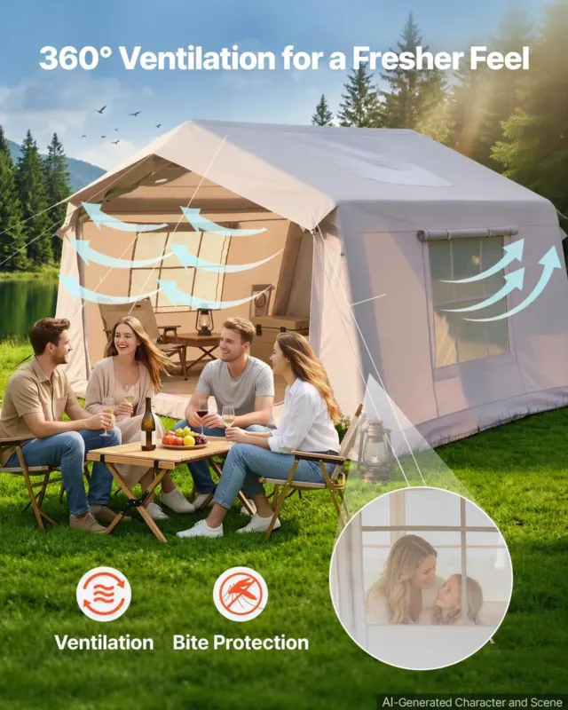 Täispuhutav telk 2-4 inimesele pumbaga beež, 19,40 kg, 320 x 250 x 210 cm