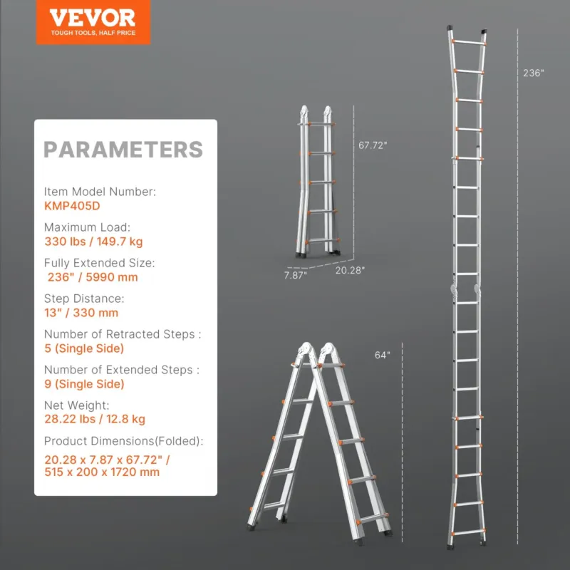 Teleskoopredel A-raam, 6,1 m, 150 kg