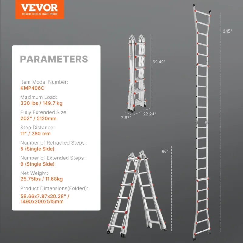 Teleskoopredel A-raam, 6,25 m, 150 kg