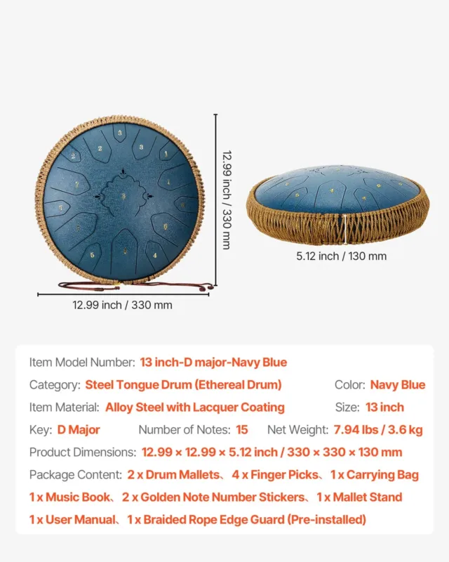 Terasest keeletrumm, 33 cm, 330 x 330 x 130 mm