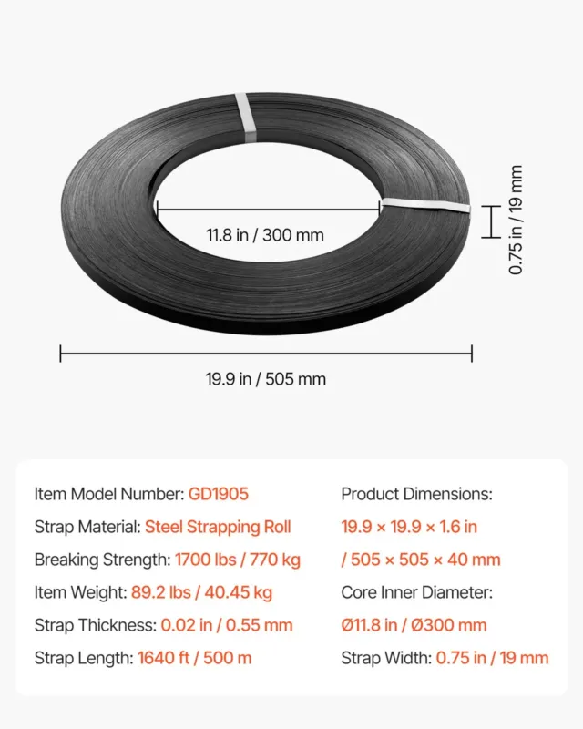 Terasest sidumisrihmarull, 19 mm, 500 m