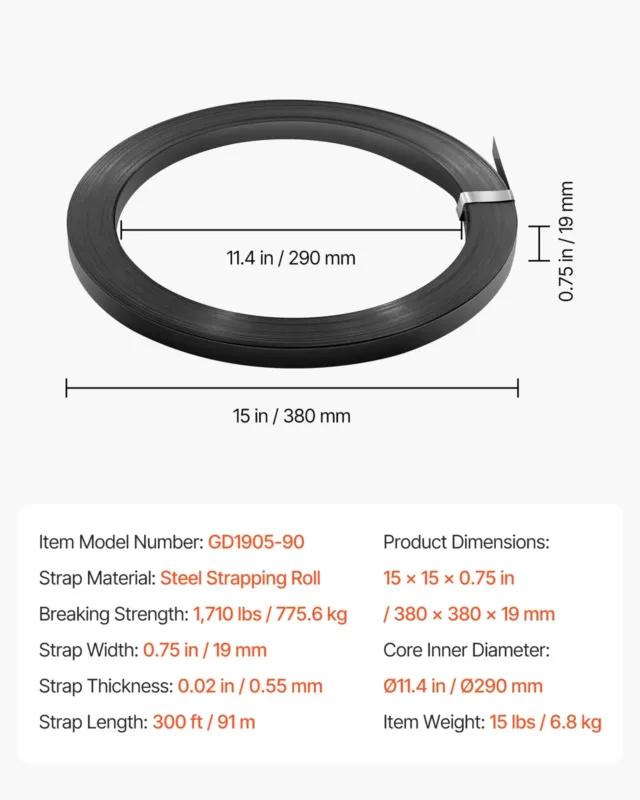 Terasest sidumisrihmarull, 19 mm, 91 m
