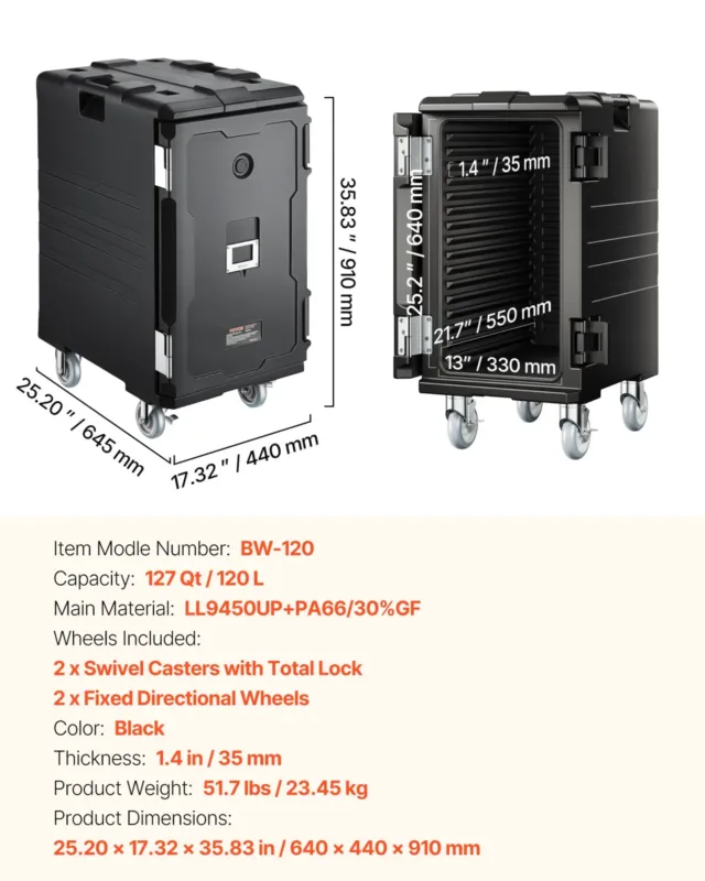 Termokast toidu transpordiks 120 L, must