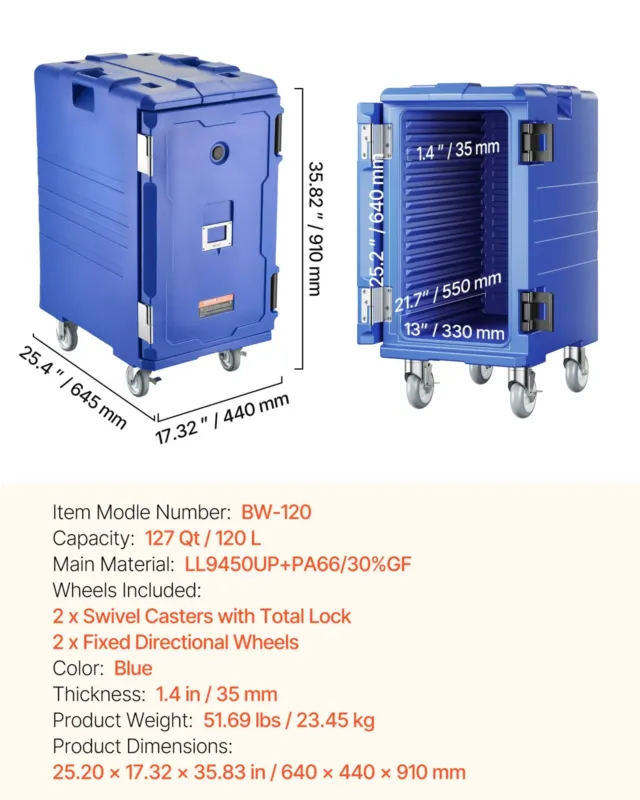 Termokast toidu transpordiks 120 L, sinine