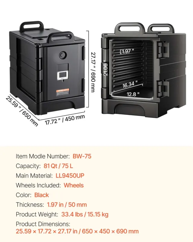 Termokast toidu transpordiks 76,7 L, must