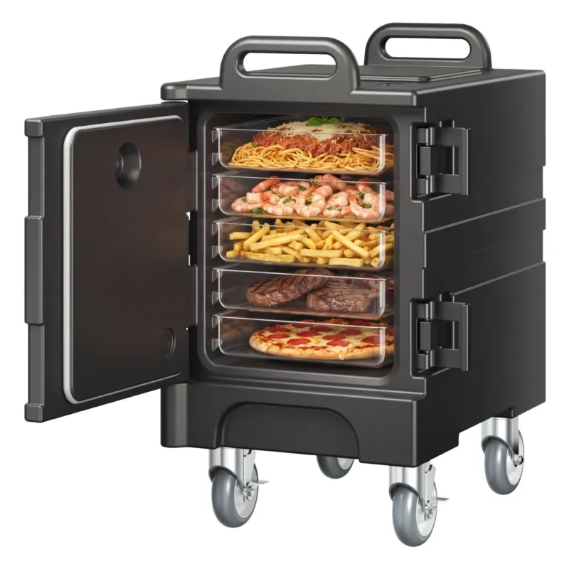 Termokast toidu transpordiks 76,7 L, must, suur ratas