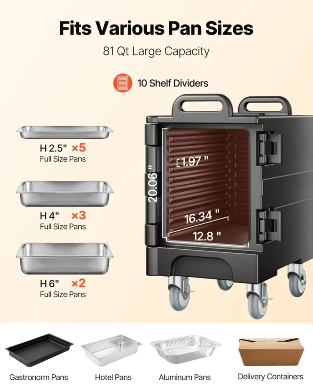 Termokast toidu transpordiks 76,7 L, must, suur ratas