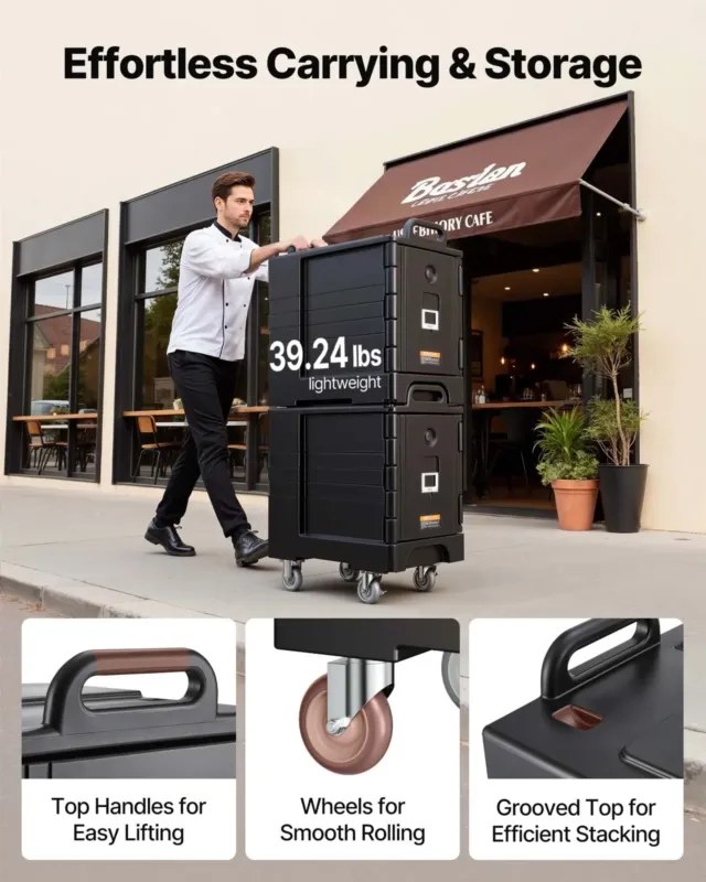 Termokast toidu transpordiks 76,7 L, must, suur ratas