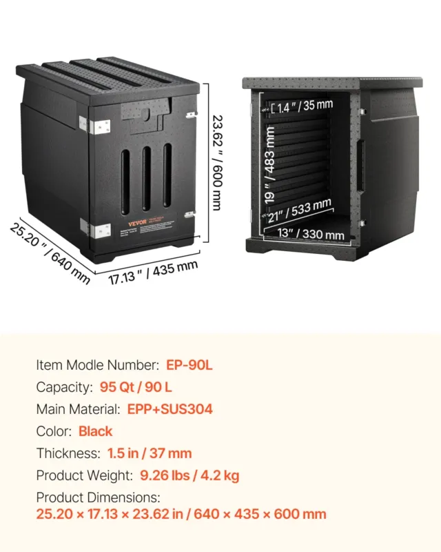 Termokast toidu transpordiks 77,6 L, must