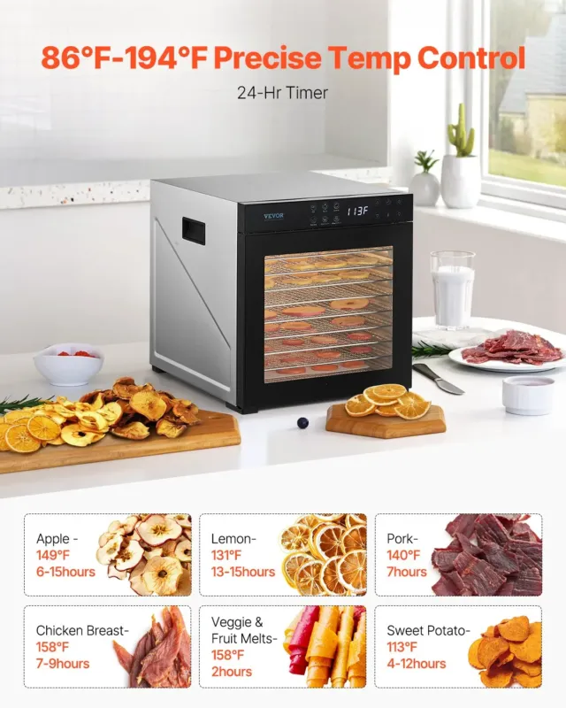 Toidukuivati 10 restiga, 1000 W, roostevaba teras