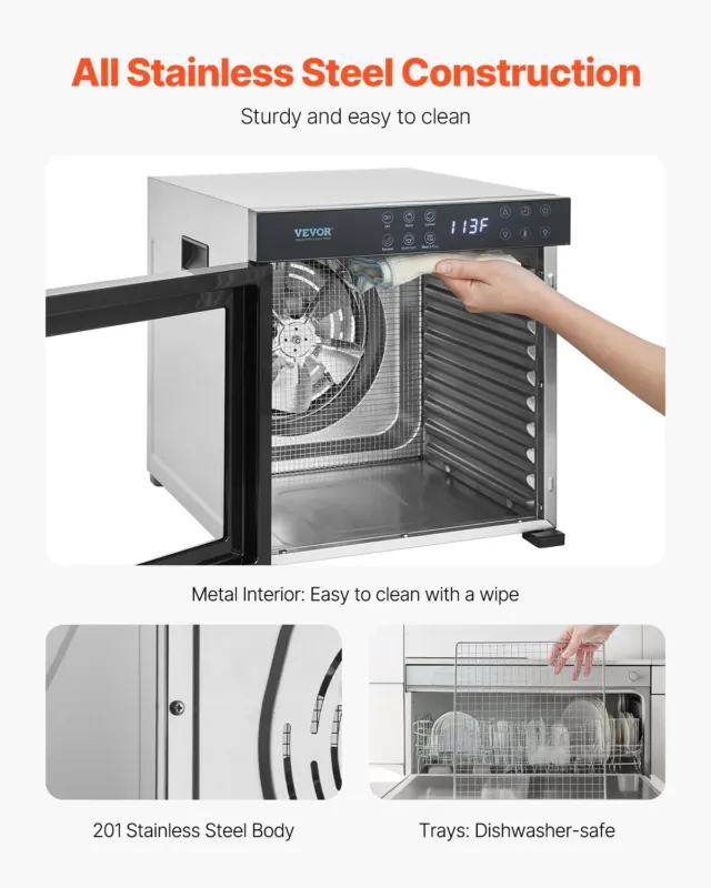 Toidukuivati 10 restiga, 1000 W, roostevaba teras