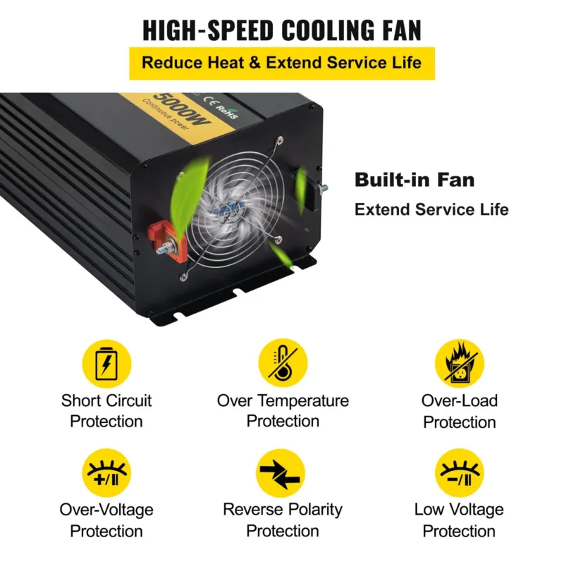 toiteinverter modifitseeritud siinuslaine inverter 5000W DC 12V AC