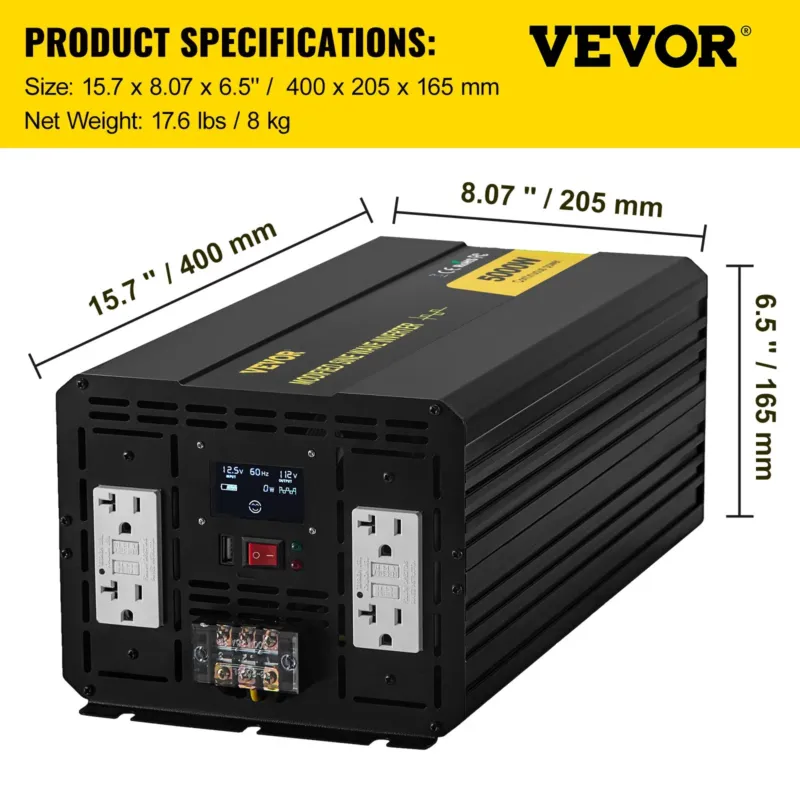 toiteinverter modifitseeritud siinuslaine inverter 5000W DC 12V AC
