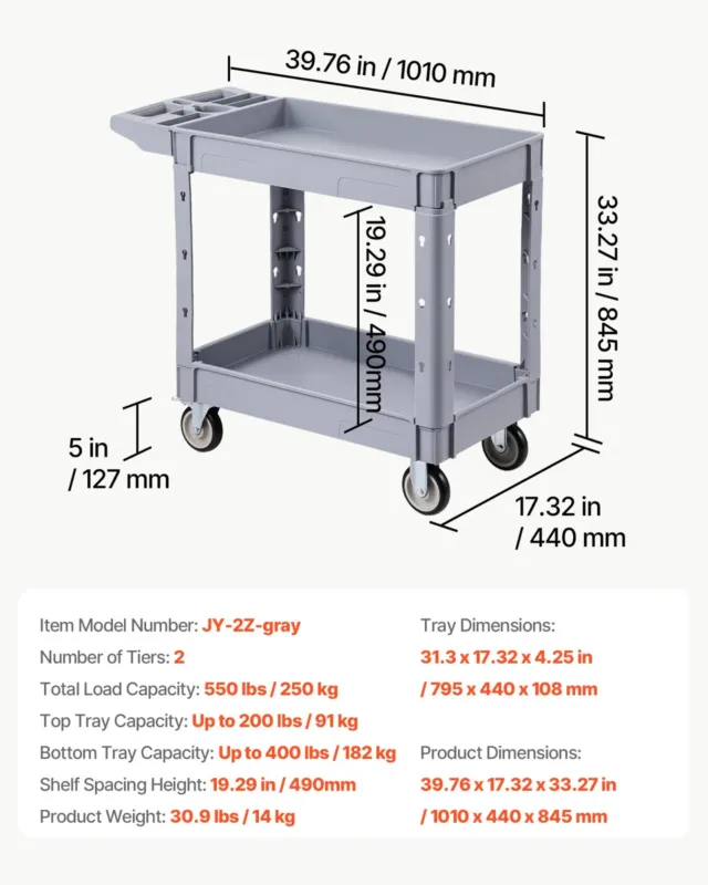 Tööriistakäru, 250 kg, 2 tasandit